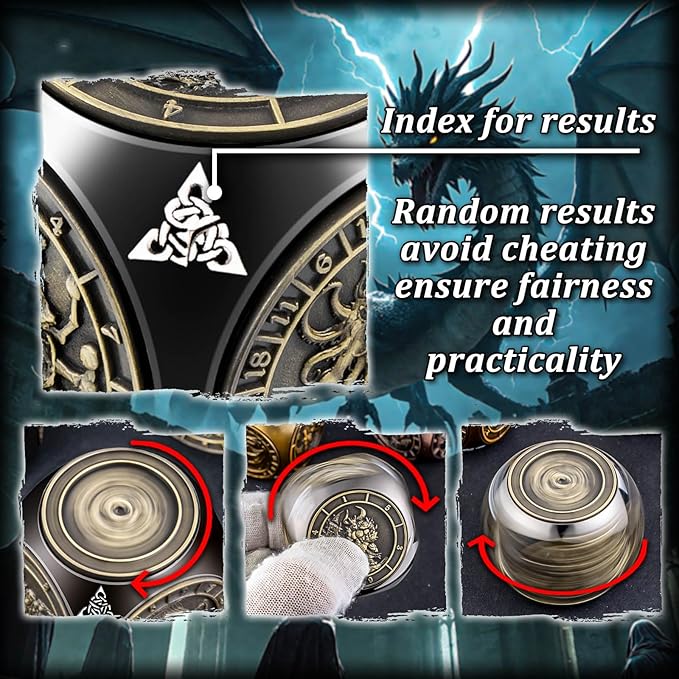 7 in 1 Spinner DND Dice Set D&D, Metal D and D Dice with Gift Box, Dungeons Dragons Role Playing Dice, Black Bronze