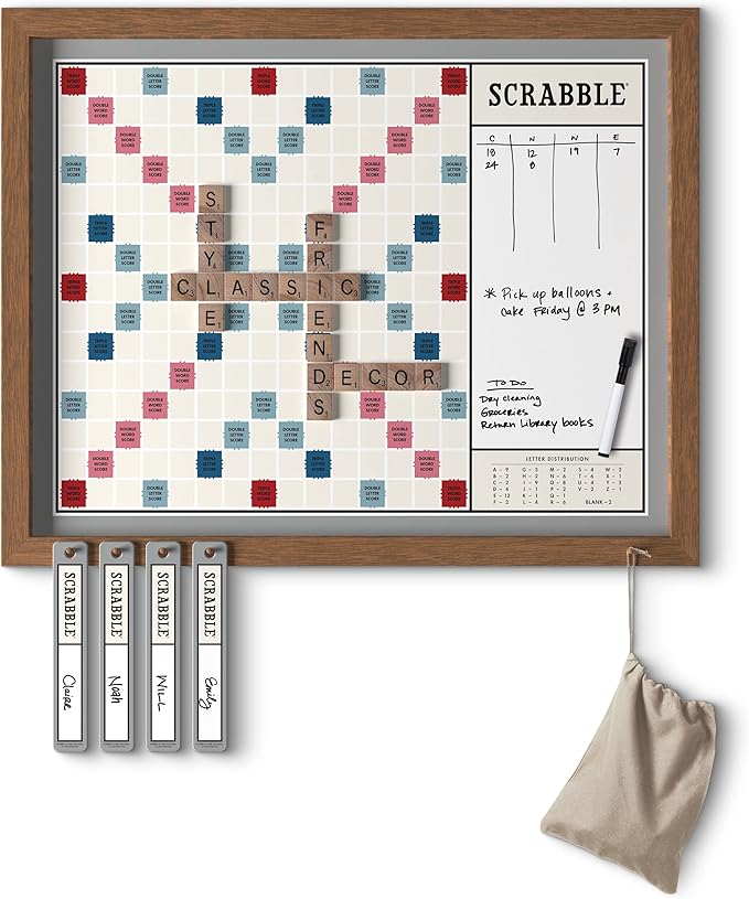 WS Game Company Scrabble Deluxe Vintage 2-in-1 Wall Edition with Dry Erase Message Board
