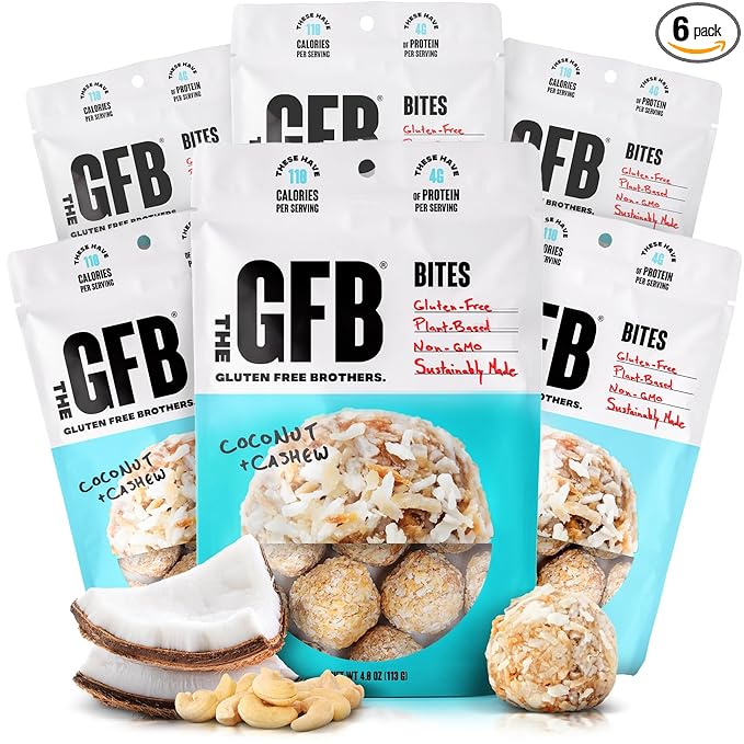 The GFB Coconut Cashew Protein Bites - Gluten Free, Plant Based, Non GMO, Sustainably Made – Ridiculously Tasty, Healthy, Vegan, Protein Energy Balls, 4 oz (6 Count)