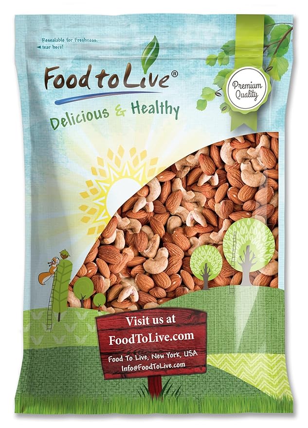Food to Live - Dry Roasted Almonds and Cashews Mix, 8 Pounds – Unsalted Oven Roasted Nuts, Protein Rich Trail Mix, Healthy Vegan Snack, No Oil Added