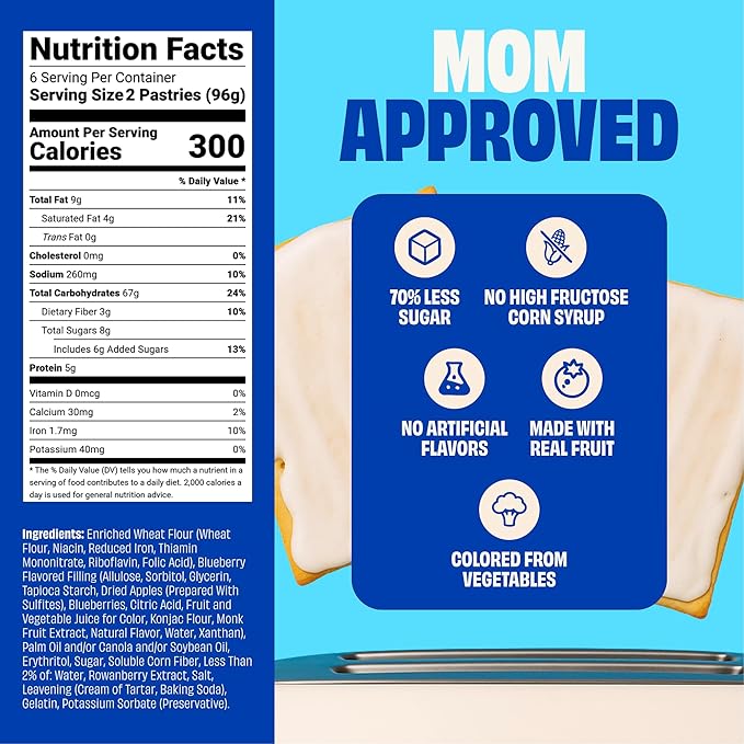 Smart Tart Toaster Pastries Wild Blueberry - Low Sugar Snacks, Healthy Breakfast Pastry, On the Go Snack, Real Fruit Filling - Only 6g Added Sugar - 12 Count