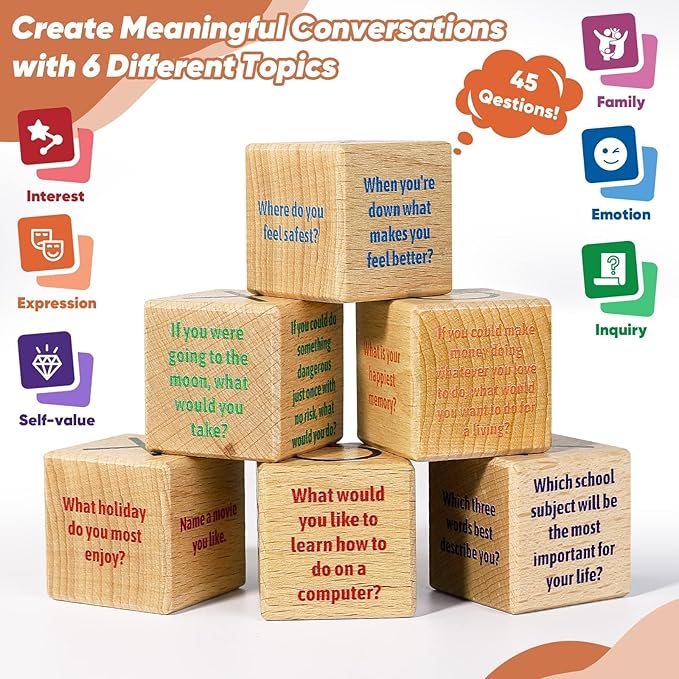 Garybank Sharing Joy Talking Tic Tac Toe Therapy Games for Teens Kids, Great Conversation Starter - Building Relationship, School Game for Counselors Gifts, Wooden Blocks for Family Conversation Night