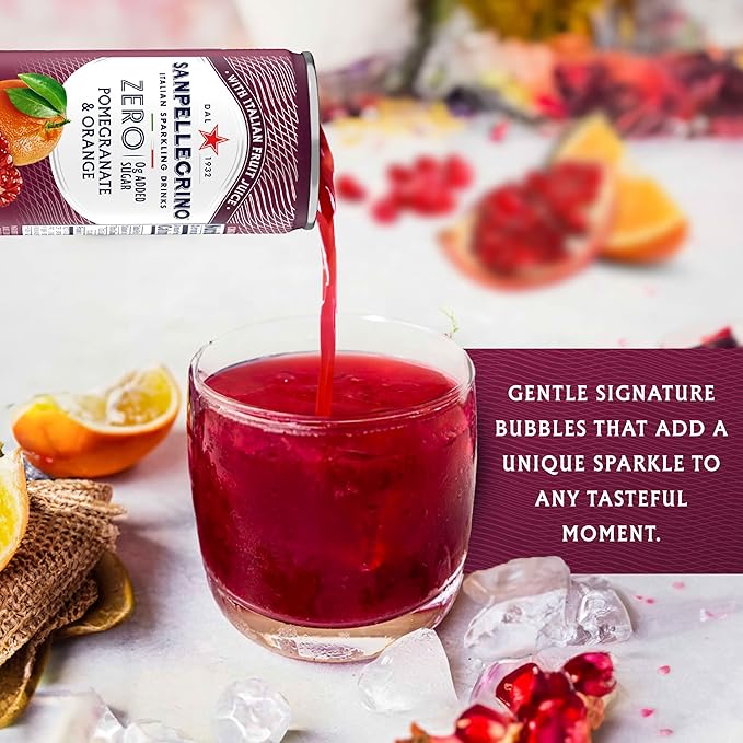 Sanpellegrino Zero Grams Added Sugar Pomegranate & Orange Italian Sparkling Drink, 24 Pack Of 11.15 Fl Oz Cans, Sanpellegrino Italian Sparkling Drinks, Low-Calorie Fruit Juice Beverages