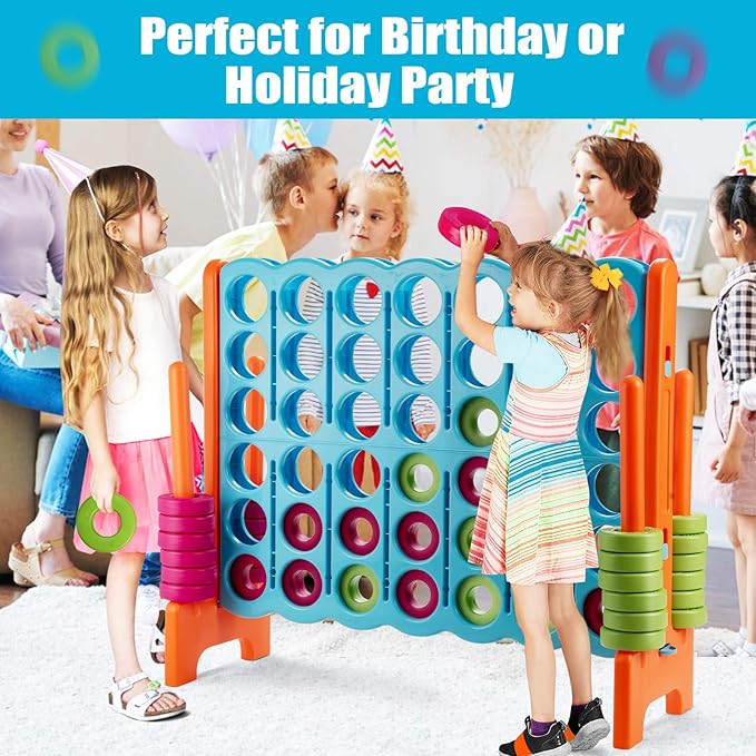 Costzon Giant 4-in-A-Row, Jumbo 4-to-Score Giant Game Set for Kids & Adults, Indoor Outdoor Yard Connect Game, 3.5FT Tall with 42 Jumbo Rings & Quick-Release Slider, Perfect for Family & Party Games