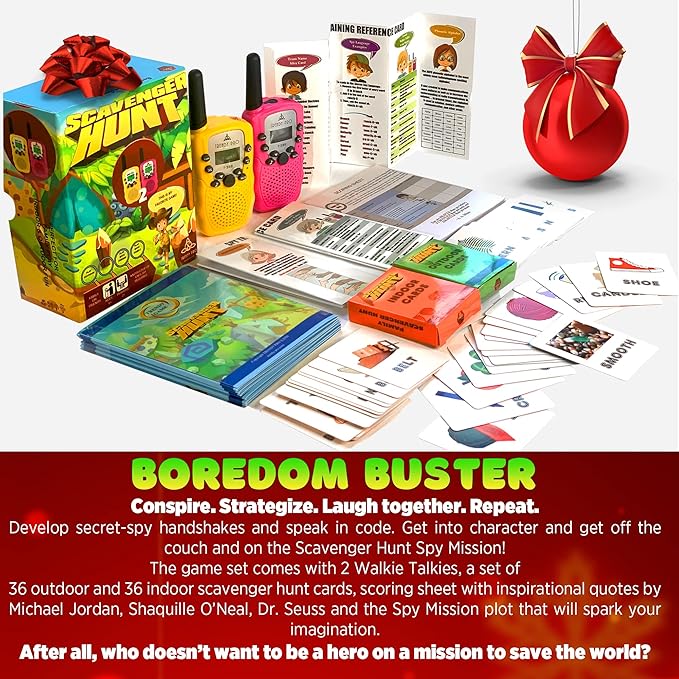 Scavenger Hunt Game for Kids - Walkie Talkies Games Outdoor Active Play Camping Games for Kids Families Treasure Hunt Spy Kit Fun Rainy day PA Activities Board Game for Girls Boys Teens 8-12+