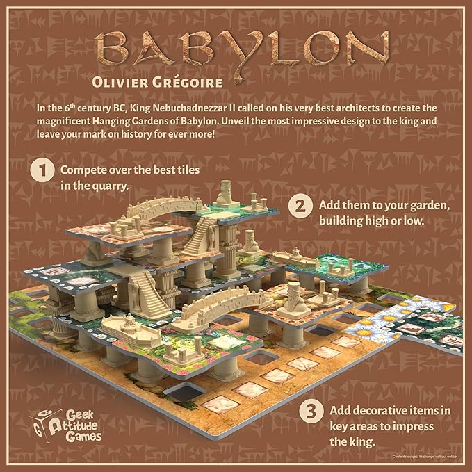 | Babylon | Family Strategy Board Game | 3D Tile Placement | 2 to 4 Players | 60 Minutes | Ages 8+