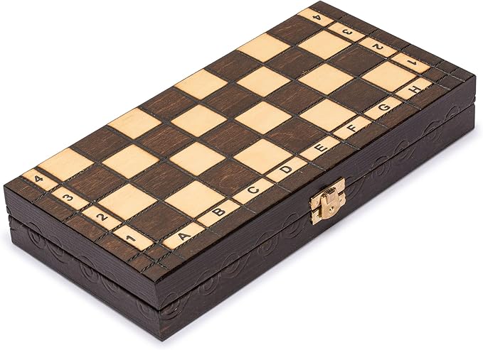 Husaria European International Chess Wooden Game Set, King's Continental - 11.3-Inch Small Size Chess Set with Folding Board and Felt Bottom Chessmen
