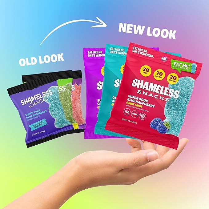 Shameless Snacks Sour Flavors Bundle Healthy Low Carb Keto Gummies Cherry Bomb, Blue Raspberry and Green Apple