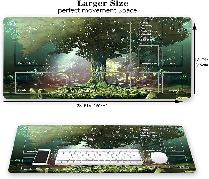 MTG Playmat, Game Play Mat for MTG TCG 24 x 14 inches Trading Card Inked Game Playmats with Storage Bag Smooth Rubber Surface Battle Game (Playmat 4)