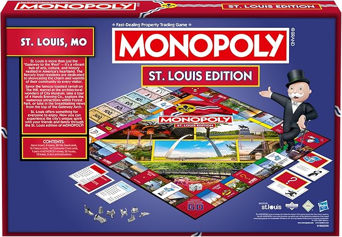 Monopoly Board Game St Louis MO Edition : 2-6 Players Family Board Games for Kids and Adults, Board Games for Kids 8 and up, for Kids and Adults, Ideal for Game Night