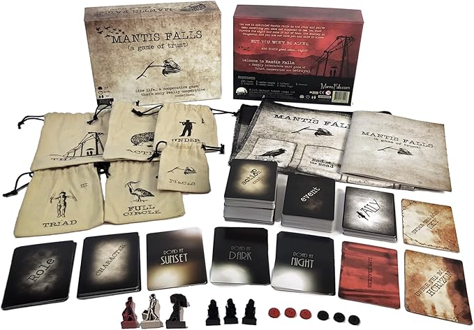Mantis Falls Board Game | Hidden Traitor Strategy Card Game for 2-3 Players | Sometimes Cooperative Adventure Game for Adults and Teens | Ages 14+ | Playtime 60-90 Minutes | by Distant Rabbit Games