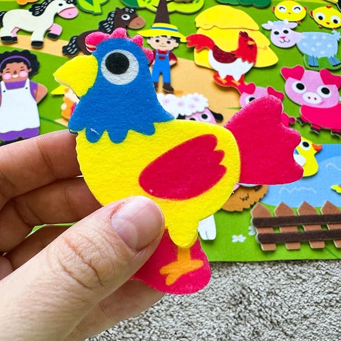 QUOKKA Farm Felt Board for Toddlers - 70 PCS Double-Thick Story Set with Large 41x30 Inch Durable Wall Activity Board - Ideal for Indoor Storytelling and Classroom Activities