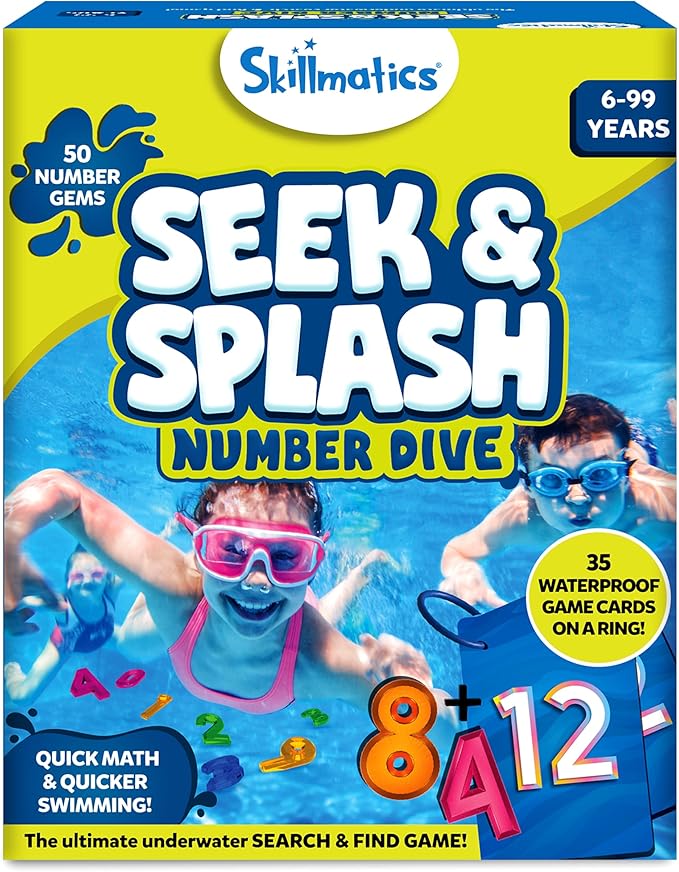 Skillmatics Pool Toys - Seek & Splash, Search & Find Water Game, Swimming Pool Number Dive Toy for Kids, Summer Fun & Gifts for Boys & Girls Ages 6, 7, 8, 9, 10, 11 & Up, Includes 50 Colorful Gems