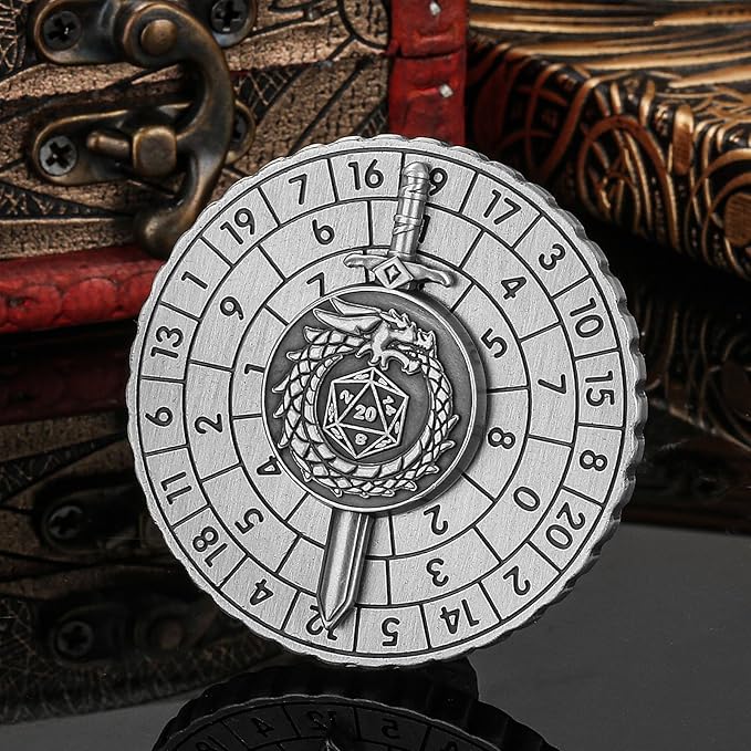 Spinner DND Dice, 7-in-1 Dragon Sword Metallic D&D Dice, Dragon Roulette Dice Spinner for DND Dice Set, DND Gifts with Gift Box, Role Playing Board Game Accessories, DND Dice Set Gifts, Dark Silver