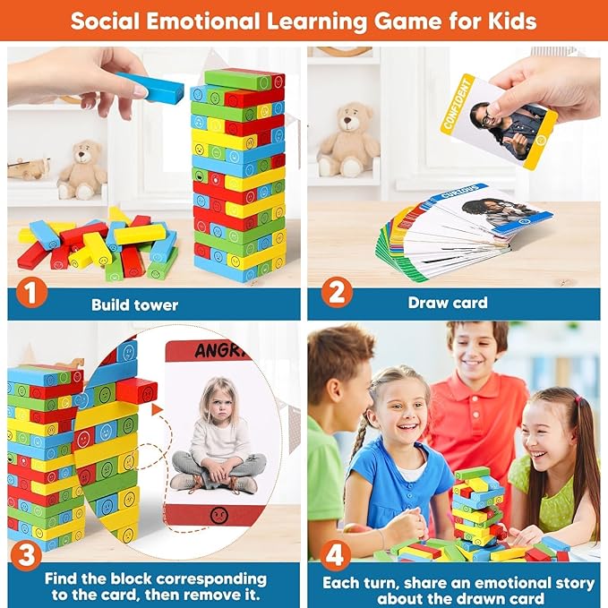 Garybank Emotion Tower Social Emotional Learning Activities for Kids, Sel Feelings Games W/56 Emotion Cards, Play Therapy Social Skills Board Game for Kid Age 6+, School Counselors Gifts