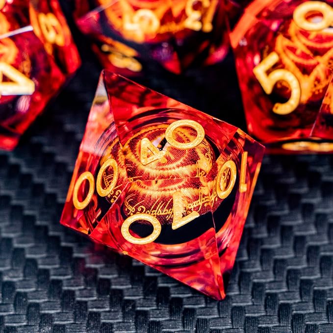 ARUOHHA DND Resin Dice Gazes Eye Dice Liquid Core Flaming RPG Sharp Edged Dice Set with Gift Box, Polyhedral D and D Dice Set Compatible with Dungeons Dragons Role Playing Game D20 D12 D10 D8 D6