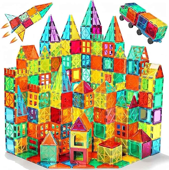 Magnetic Tiles 100PCS with 2 Cars, STEM Educational Building Blocks for Kids Ages 3-9, Magnet Construction Toys Gift for Toddlers