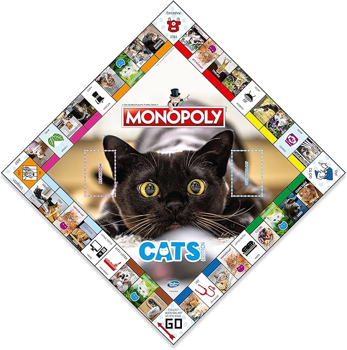 Cats Monopoly Board Game English Edition, Play with Your Favourite felines with Bespoke Tokens and Trade Your Way to Success, Fun Family Board Game for Ages 8 and up