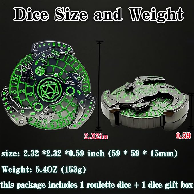 D&D Themed Fidget Spinner, dice Spinner, D4,D6, D8, D10, D12,D20,D% 7-in-1 Metal dice, Perfect for D&D Dungeons and Dragons, RPG and Pathfinder Role Playing Games (Green-Silver-Black)