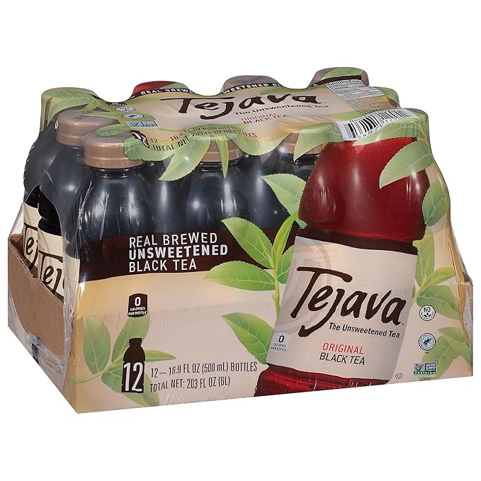 Tejava Original Unsweetened Black Iced Tea, 12 Pack, 16.9oz PET Bottles, Non-GMO, Kosher, No Sugar or Sweeteners, No calories, No Preservatives, Brewed in Small Batches