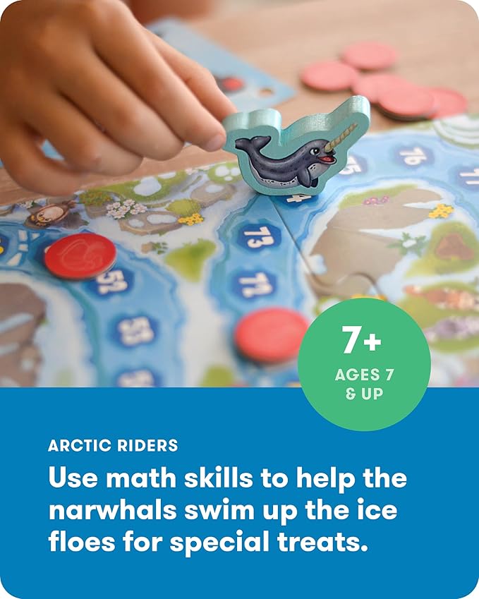 SimplyFun Arctic Riders - Educational & Fun Math Games for Kids - Practice Upper Level Addition & Subtraction Skills for Kids 7 & Up - 2 to 4 Players