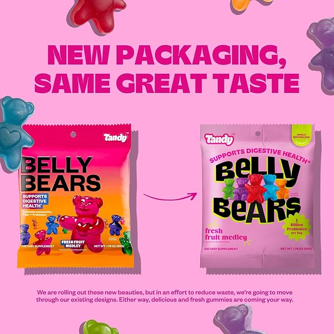 Tandy Belly Bears Fiber & Probiotic Gummies I Daily Digestive Health Gummies for Gut Health with Fresh Fruit Medley Flavor I Gluten-Free Gummy Bears I Fast-Acting Dietary Supplement Gummy I 6-Pack