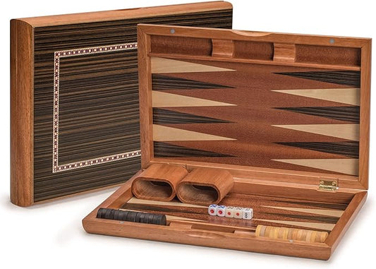 Yellow Mountain Imports Wooden Inlaid Backgammon Set, Dorne - with Wooden Playing Pieces and Accessories, 13-inch Board