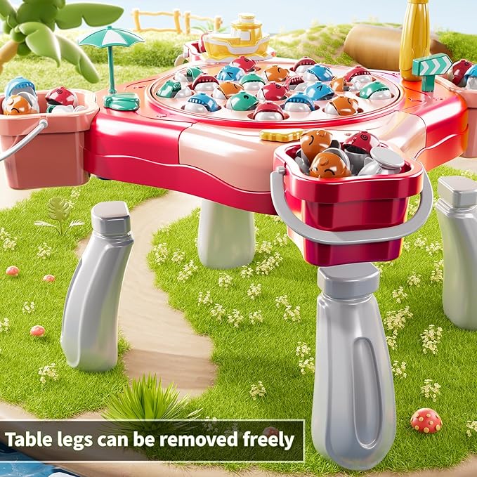 Magnetic Fishing Game Toys, Rotating Board Game with Music Including 48 Fishes and 8 Fishing Poles, Party Game Toys for Kids Age 4 5 6 7 8 and Up