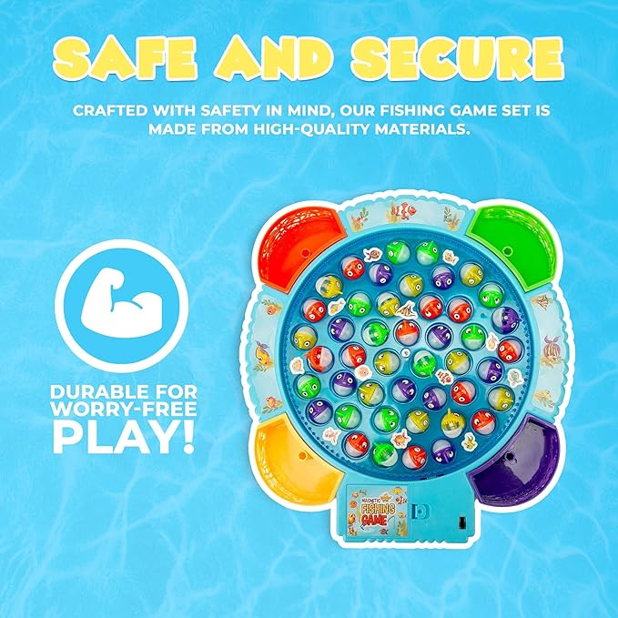 IPIDIPI TOYS Fishing Game for Kids, Light Up Magnetic for Toddlers - Rotating Fish Board with Music and LED, Fine Motor Skill Activity for Boys and Girls - 45 Fish, 8 Poles