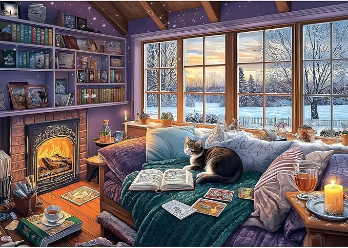 Read Room Puzzles for Adults 500 Pieces Book Jigsaw Puzzles for Adults Puzzles 500 Pieces Winter Reading Nook Scene Challenging Family Puzzle for Seniors Women Men Size is (21"x15")