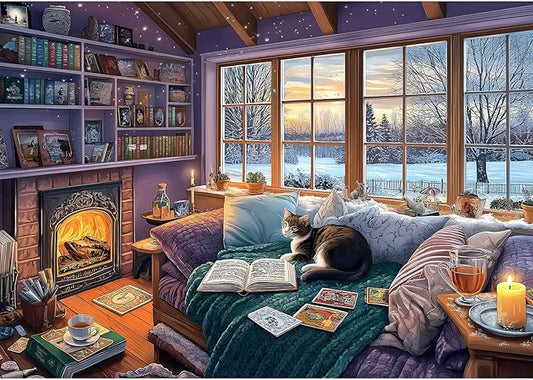 Read Room Puzzles for Adults 500 Pieces Book Jigsaw Puzzles for Adults Puzzles 500 Pieces Winter Reading Nook Scene Challenging Family Puzzle for Seniors Women Men Size is (21"x15")