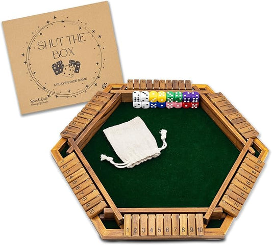 Sam & Evie Shut The Box Game for 1–6 Players | Close The Box Game Wooden with 16 Colorful Dices | Easy to Play Classic Board Games for Adults.Families and Kids