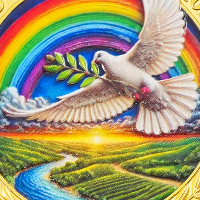 Rainbow Ark Dove Religious Coin Inspirational Bible Verse Medallion Faith-Based Gifts for Spiritual Encouragement for Men & Women