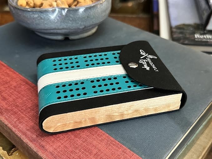 Folding Travel Cribbage Game | Unique Lightweight Cribbage Board | Travel Cribbage Board | Portable Travel-Size Cribbage Set (Teal & White)