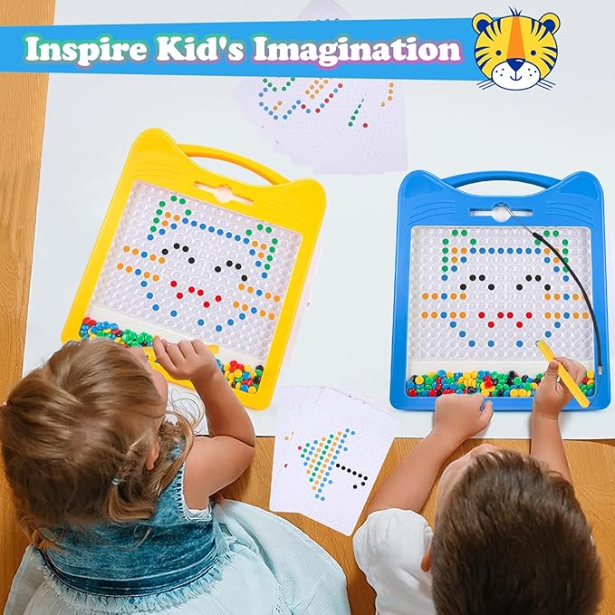 Extra Large Magnetic Drawing Board for Kids, Magnet Doodle Board with 2 Stylus Pen and Beads, Magnetic Dot Art Fine Motor Skills Toy, Travel Toys Activities for Boys Girls (12.5" x 12.5")