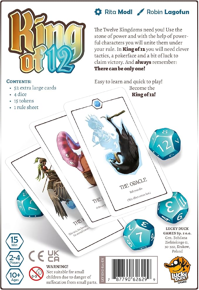 King of 12 Board Game - Conquer The Kingdom and Claim The Throne! Strategy Game, Family Game for Kids and Adults, Ages 10+, 2-4 Players, 20-40 Minute Playtime, Made by Lucky Duck Games