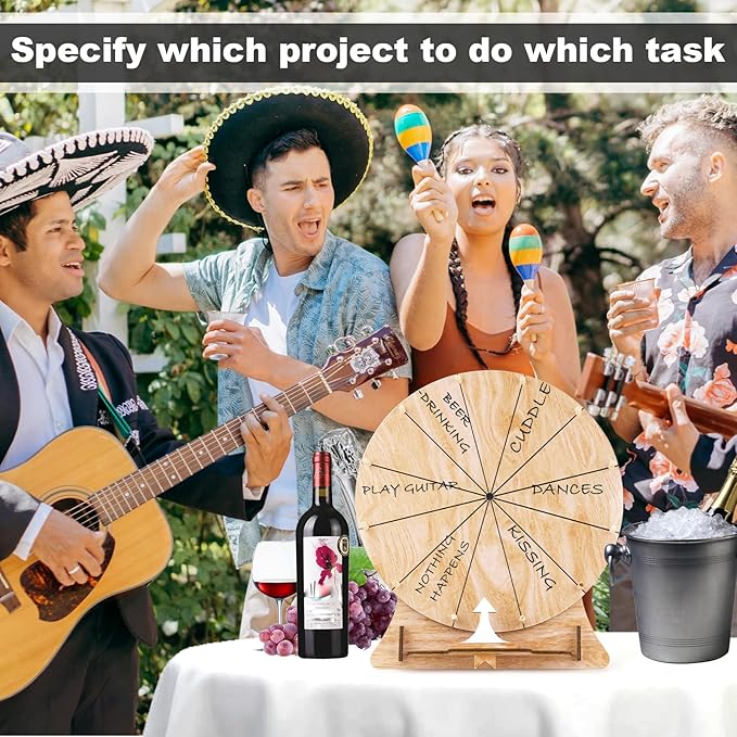 11.4 Inch Wood Wedding Game Spinning Wheel, Wooden Prize Wheel Spinner with Stand, Erasable Spin Wheel, Carnival Fortune Game Roulette Wheel, Tabletop Raffle Wheel for Wedding Engagement