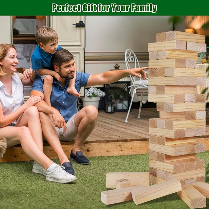 Olsa Jumbo Tumble Tower Outdoor Games 60pcs Large Blocks Stacking Lawn Yard Game for Kids Adults Family Stack to Over 5FT Giant Family Party Games for Holiday