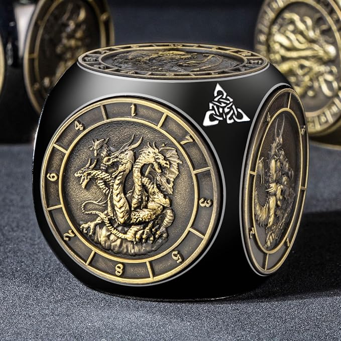 7 in 1 Spinner DND Dice Set D&D, Metal D and D Dice with Gift Box, Dungeons Dragons Role Playing Dice, Black Bronze