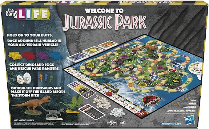 Hasbro Gaming The Game of Life Jurassic Park Edition, Family Board Game for Kids Ages 8 and Up, Inspired by The Original Hit Movie