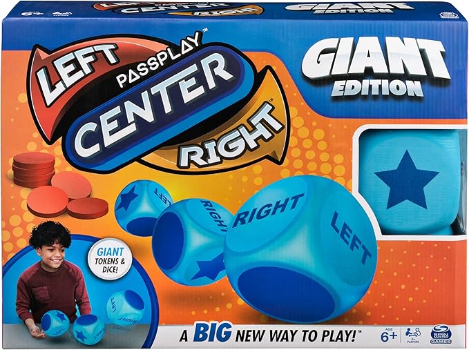 Spin Master Games, Left Center Right Giant Edition, Family Game for Indoor & Outdoor Fun with Big Oversized Board, for Family and Kids, 2-4 Players, Ages 6 & Up