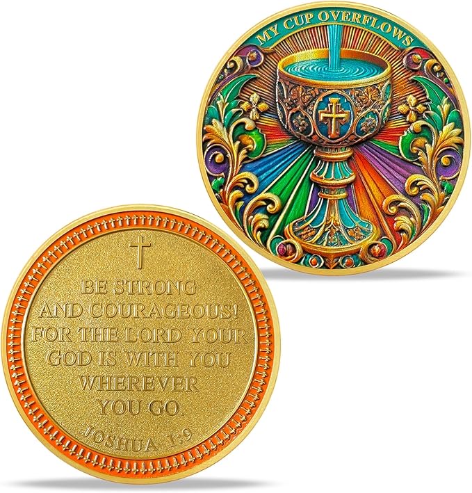 Colorful Bible Cup Religious Coin Inspirational Bible Verse Medallion Faith-Based Gifts for Spiritual Encouragement for Men & Women