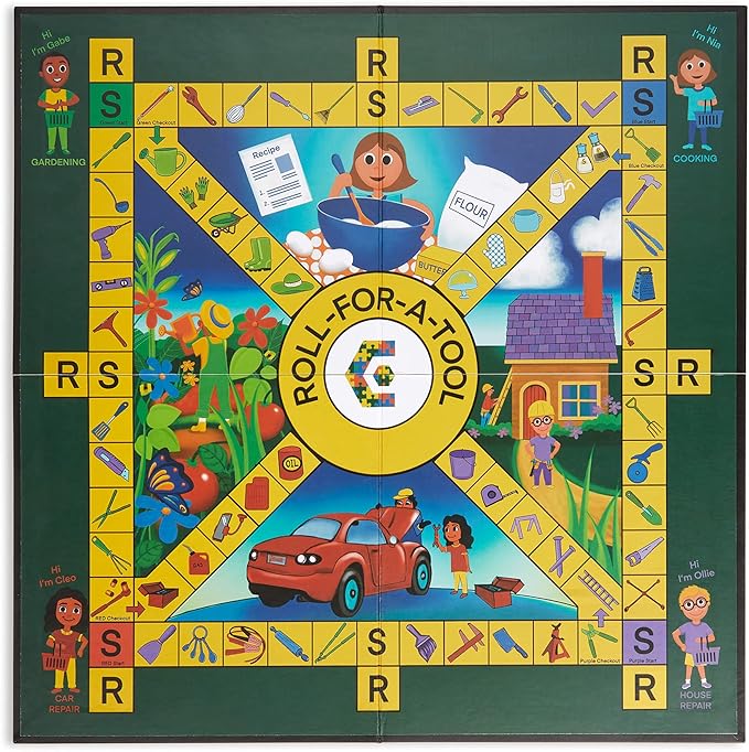 Roll-for-A-Tool Board Game, Kids Board Games, Fun Board Games for Family Night, Educational Board Games for Kids, Sturdy Foldable Game Board, 2-4 Players, Ages 4 & Up