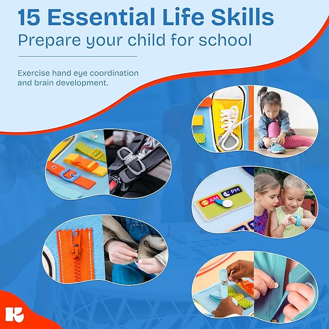 Montessori Toddler Toy Busy Board, Interactive Baby Books and Toddler Busy Book, Travel-Friendly Sensory Activity Book Enhancing Fine Motor Skills