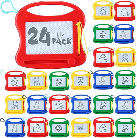 Chinco 24 Pieces Kids Mini Magnetic Drawing Board for Backpack Keychain Clip Erasable Mini Doodle Boards Toys for Party Colorful Writing Sketch Painting Pad Set Classroom Reward Supplies(Cute)