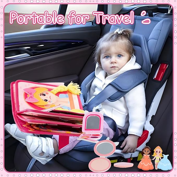 Busy Book for Toddlers 1-3, Princess Busy Board Toys for Girls, Montessori Preschool Learning Role Play Toy Book for Kids