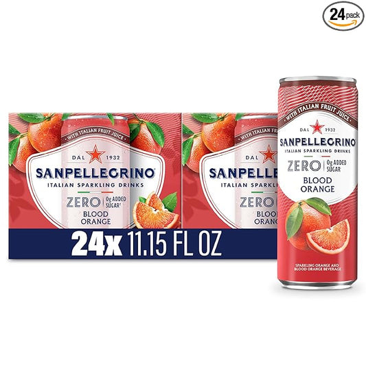 Sanpellegrino Zero Grams Added Sugar Sparkling Orange And Blood Orange Beverage, Italian Sparkling Drink, 24 Pack Of 11.15 Fl Oz Cans, San Pellegrino Italian Sparkling Drinks, Low Calorie Sparkling Fruit Beverages