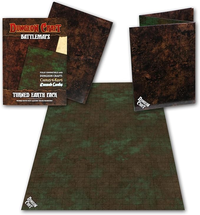 DUNGEON CRAFT Battle Map for DND & RPG – Double-Sided Gloss Laminated 24"x33" Mat with 1" Grid – Wet/Dry Erase Tabletop Terrain – Turned Earth Pack