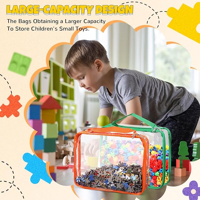 Sanwuta 12 Pcs Extra Large Toy Storage Bags 12.6 x 9 x 2.36 Inch Waterproof Toy Bags with Zipper Clear PVC Puzzles Organizing Container for Books Board Games Building Blocks Toiletry(6 Colors)