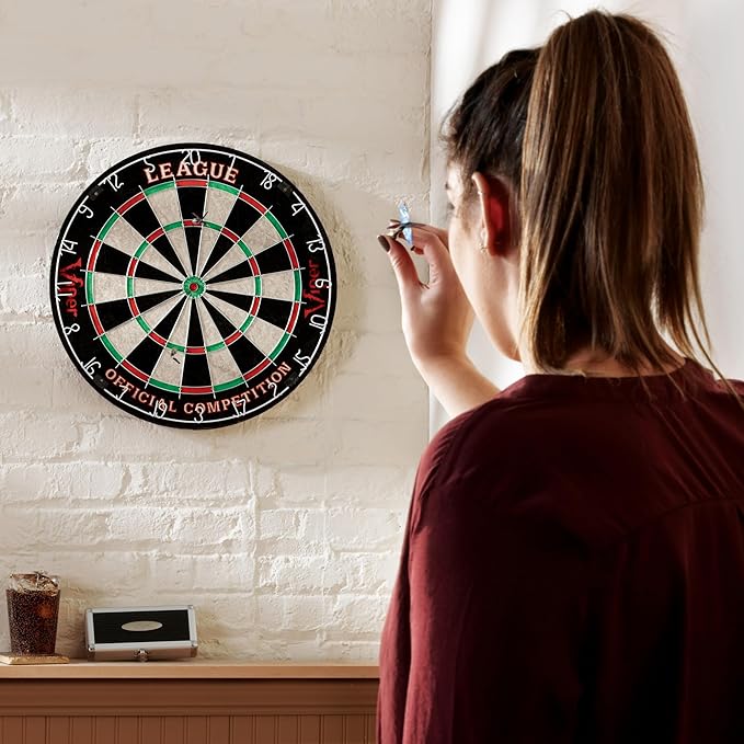 Viper League Pro Regulation Bristle Steel Tip Dartboard Starter Set with Staple-Free Bullseye, Radial Spider Wire, High-Grade Sisal with Rotating Number Ring, Chalk Cricket Scoreboard, Steel Tip Darts